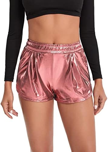 Sweatyrocks shorts metálicos femininos da cintura elástica brilhante