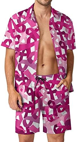 Fibrons de câncer rosa masculino masculino de manga curta e calça roupas de praia de verão