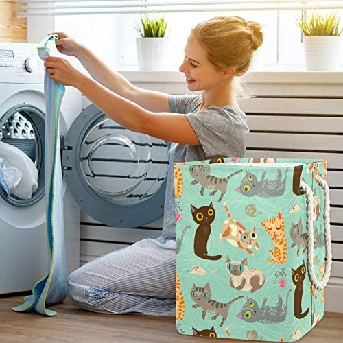 Padrão Indomer com gatos loucos engraçados 300d Oxford PVC Roupas à prova d'água cesto de lavanderia grande para