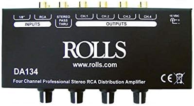 Rolls amplificador de distribuição RCA de 4 canais, nível de entrada máxima de 12 dBV, relação S/N 90 dB S/N