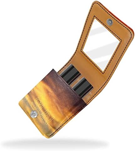 Caixa de batom Oryuekan com espelho bolsa de maquiagem portátil fofa bolsa cosmética, pôr do sol da nuvem solar