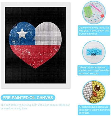 Chile Retro Flag em forma de coração kits de pintura de diamante decorativos