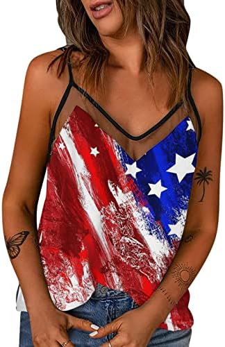 4 de julho Tampo de tanque de camisa para mulheres bandeira dos EUA Verão Casual Camiseta Start Start estrelas listradas Tamas