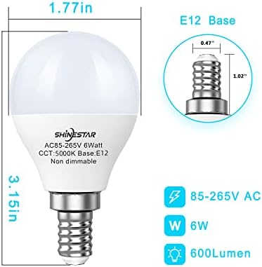 Lâmpadas de ventilador de teto de 15 pacote Shinestar 120V 60W, 5000K Luz do dia E12 lâmpadas de candelabra lâmpadas pequenas