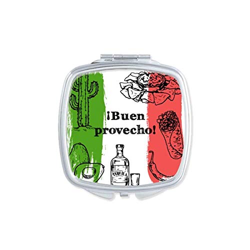 Esboço do México bandeira de cozinha Round Cactus espelho portátil compacto maquiagem de bolso de dupla face de vidro