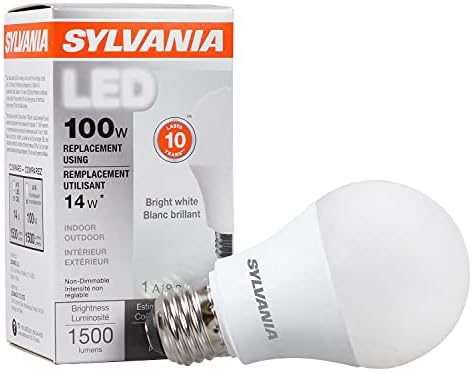 Lâmpada LED de Sylvania, 100W equivalente A19, eficiente 14W, base média, acabamento fosco, 1500 lúmens, branco brilhante