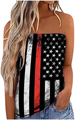 4 de julho Tank Tops Bandeira feminina americana impressa no ombro Cami Top Casual Camisetas de Vesto Camisetas