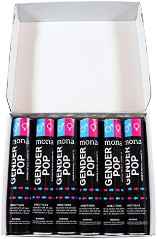 MONA Gênero Revelar Confetti Cannon- 6-Pack- Gênero Revelar Confetos Poppers, Kit de suprimentos para festas de gênero,