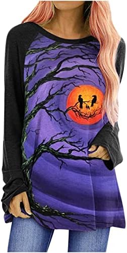 Halloween Camisetas de manga longa para mulheres - Mulheres mangas compridas Crewneck Sweatshirt Pullover solto Tops Blouse