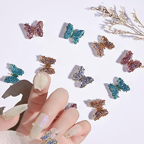 10pcs 3D Crystal Butterfly Alloy Unh Nail Art Charms Sparkling Aurora Rhinestone Jóias de unhas Diamond Diy Nails Decoração