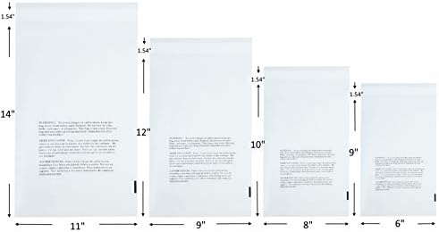 Uau 400 ct combo pack- 6x9,8x10,9x12,11x14 polegadas self-vedal sagas poli transparentes com aviso de asfixia, adesivo forte,