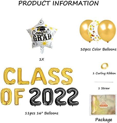 Geloar aula de 2022 Balões Banner, turma de 2022 balões parabéns parabéns sinalização de pós -graduação decoração decoração