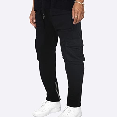Macacão masculino colar calça de bolso multi -bolso de caminhada calças de sarja de algodão