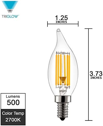Triglow T95083 LED 5 watts 500 lúmen, base 2700k e12 base de candelabra, Ul listada lâmpada de chama Filamento