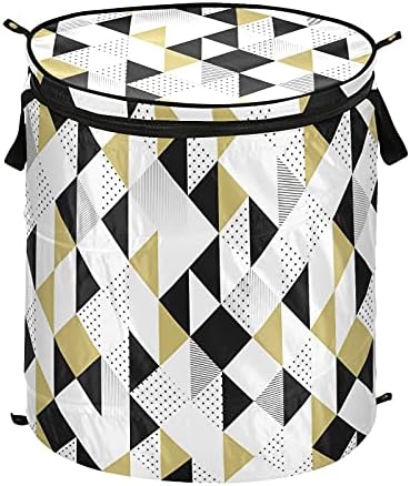 Triangles Gold Black Pop-up Laundry Horting With Handles Zipper Collapsible Laundry Basket para armazenamento com tampa para