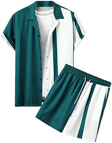 Camisas e shorts do gorglitter Definir botão de bloco colorido para baixo camisetas de manga curta
