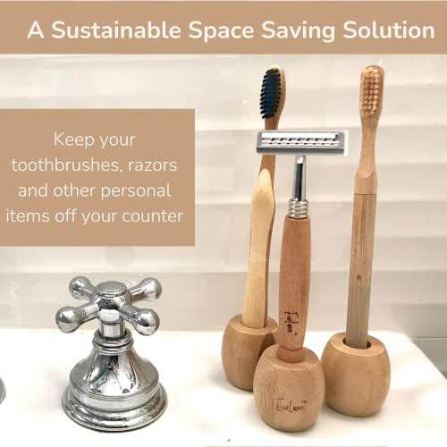 Ecoluxe Mini Bambu Organic Natural Stand Stand para escova de dentes, escova cosmética, Razors, 2 pacotes