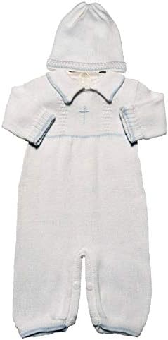 Batismo de algodão branco do garoto Batismo Batismo Longall com Cruz e Chapeira Branca, Azul ou Dourada
