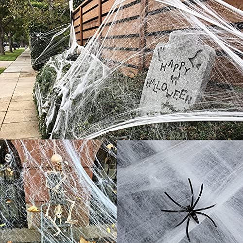 7 Pacote de pano de pano assustador decorações de Halloween 30x 72 polegadas com aranhas teias brancas, tecido de gaze com gaze
