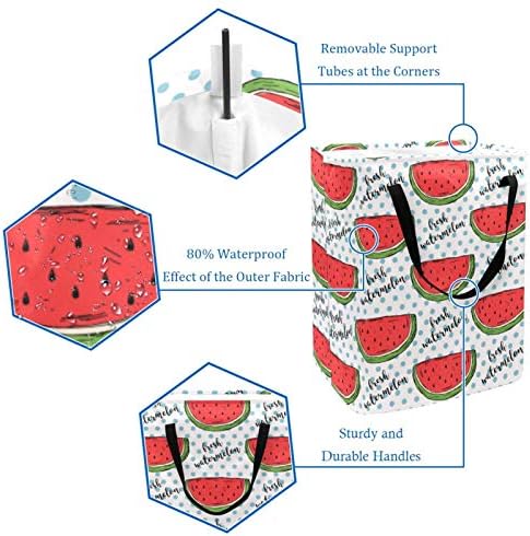 Hampers de lavanderia de padrões de melancia doce, cesta de lavanderia dobrável à prova d'água com alças para berçário