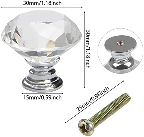 CNYEJQJC 5PCS Mutões de vidro de cristal armário de vidro transparente puxa alças de gabinete de diamante da gaveta,