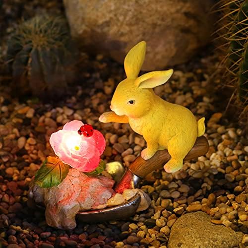 Estátua do jardim solar Mik-Nana, estatueta de coelho com luzes LED, decoração de páscoa ao ar livre para pátio, varanda, quintal,