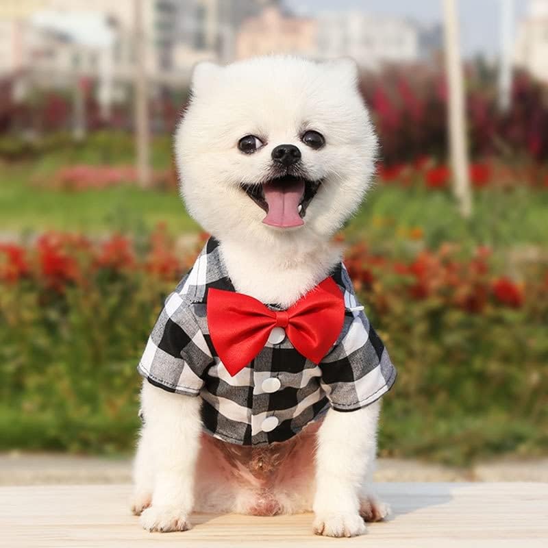 Sxnbh Bowtie Dog-shirts Camisetas xadrez clássico Roupas de cachorro fino e respirável para cães de cachorro de cachorros pequenos