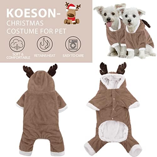 Trajes de cães de rena de Natal de Koesson, vestuário de cosplay do festival de animais de estimação, casaco quente