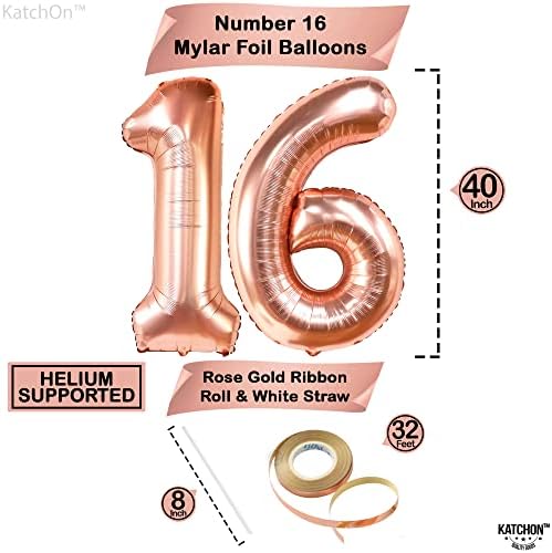 Números gigantes de ouro de ouro rosa 16 - 40 polegadas | Balões número 16 para decorações doces de 16 anos para meninas |