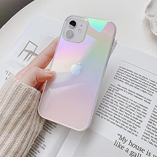 Propriedade compatível para iPhone 12 Case, iPhone 12 Pro Case, colorido Clear Rainbow Glitter Bling Design TPU e PC Protection
