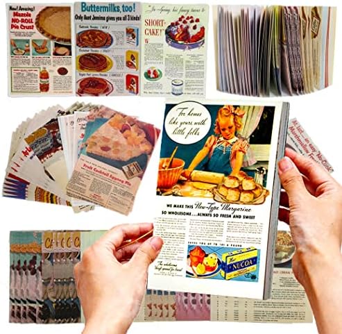 Vilikya 160pcs Papéis decorativos para álbum de recortes de bricolage, efêmer de sobremesa de alimentos vintage para