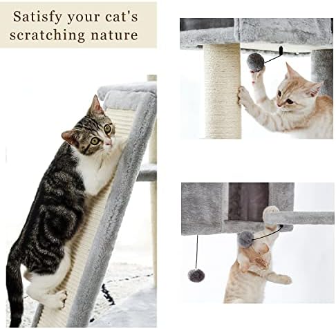 Gatinho de gato mgwye arranhando a árvore de post com mouse de brinquedo de nível superior para relaxar sisal de arranhões