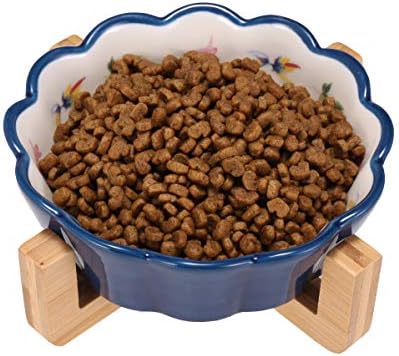Cerâmica elevada com comida de gato tigela de cães pequenos tigela com suporte de madeira, sem derramamento de alimentos