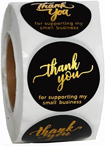 Business de 1,5 polegada Obrigado adesivos | 500 Black Thank You adesivos para pequenas empresas | Adesivos autoadesivos