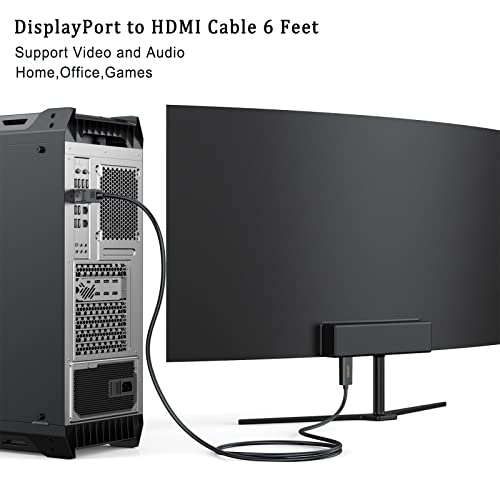 DisplayPort para o cabo HDMI HDTV 6 pés, Uvooi Unidirectional DisplayPort DP para HDMI Cable Masculino para Macho Adaptador