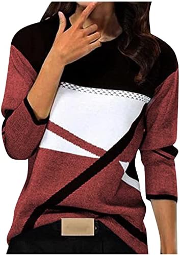 Camisetas casuais mulheres mulheres moda casual o pescoço geométrico bloco colorido impressão mangas longas top top