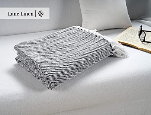 LANE LINHEN Super Throw Plain for Couch & Bed - Talha clássica de espinha de peixe com borla de algodão auto -oimente