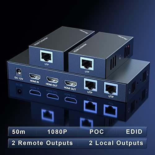 Splitter HDMI Extender 1x2 1080p@60Hz sobre CAT 5E/6/7 Cabo Ethernet 50m Suporte 2 HDMI Loopout
