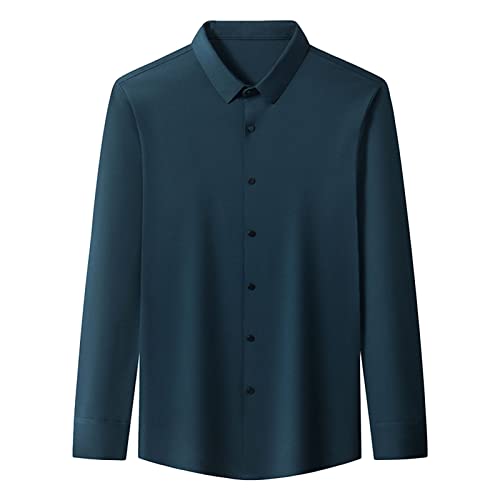 Camisas elegantes de manga comprida para homens sólidos camisas leves e finas clássicas casuais botões para baixo