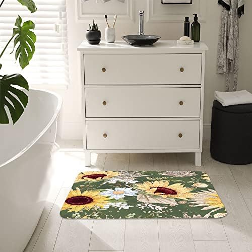 Tapete de banho de girassol de dongbei, amarelo girassol capa lavável tapete de tapete de banheiro floral banheiro floral quarto de