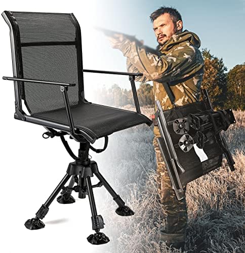 Kemimoto 360 graus giratório silencioso cadeira de caça às cegas, cadeira de pesca de caça dobrável rápida ajustável por portátil