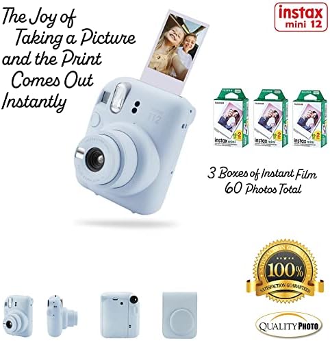 Fujifilm Instax mini 12 câmera instantânea com estojo, 60 filmes Fuji, adesivos de decoração, molduras, álbum de fotos