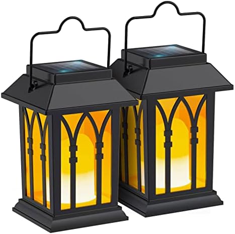 Gisanty solar lanternas penduradas ao ar livre, 2 pacote de velas pretas de pisca pendurado lanternas solares ip44 iluminação