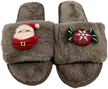 Chinelos de algodão feminino de Natal Meninas lã de lã Sapatos quentes de lã Sandálias deslizantes para piso interno em casa