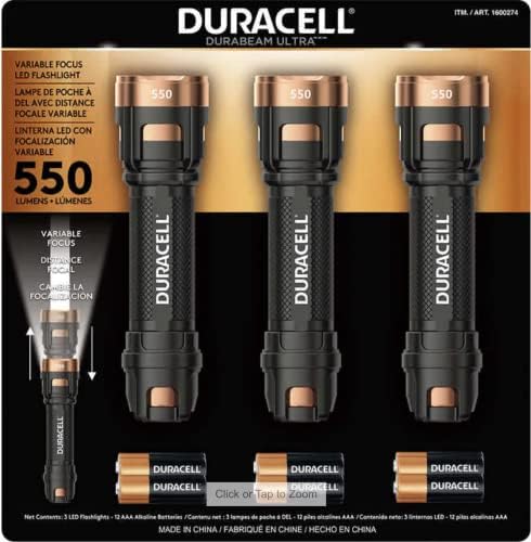 Lanterna de alumínio Duracell Ultra 550 lúmens 12 baterias AAA incluídas