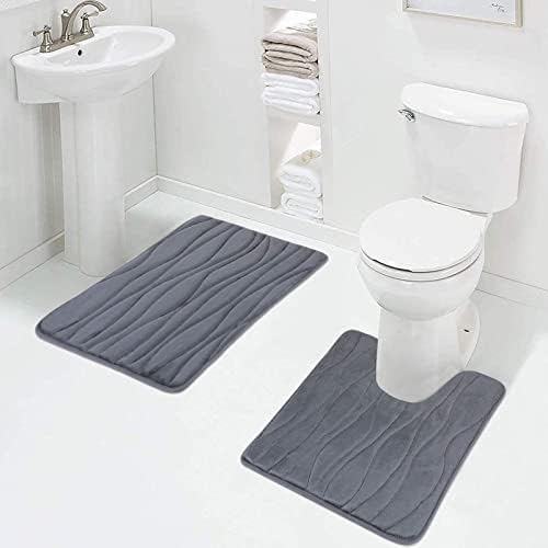 Buganda Memória Espuma de 2 peças Rapetes de banho Conjunto - tapete de banho grosso e não deslizante e tapete de higiene