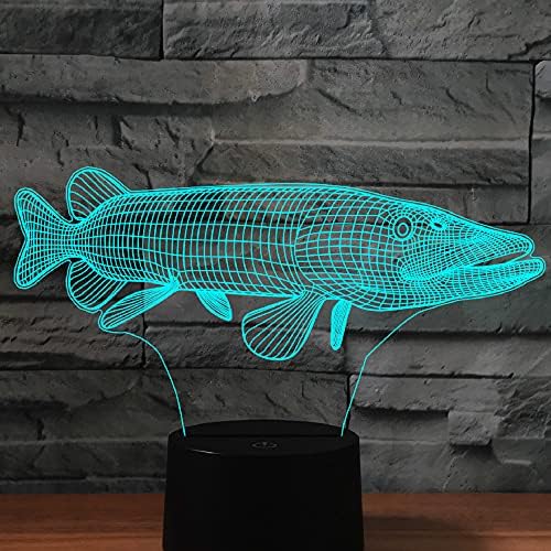 Jinnwell 3D Fish Night Lâmpada leve Ilusão 7 Cores Touch Touch Tound Tound Desk Lamps Presente com acrílico Base ABS plana