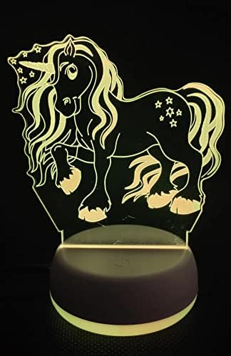 Oceanwidetec Little Horse Horse Unicorn Bedside Lamp, 7 cores Luz da noite de base branca, decorações para decoração de escritório