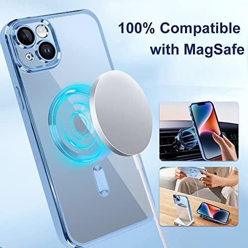 Caso magnético de Ziye para iPhone 14 Plus Case [Compatível com Magsafe] Câmera Lente Protetor Cobertão de luxo para homens homens claros TPU TPU Caixa de telefone protetora à prova de choque - azul