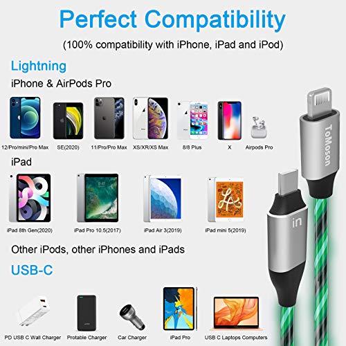 Light Up iPhone Fast Charger Cable, MFI Certified Apple Phone Charging Cord Tipo C para Lightning Cable para iPhone 13/13